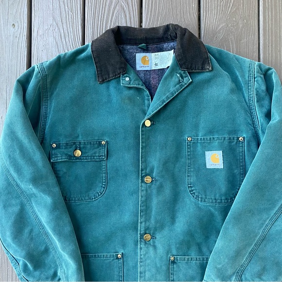 Vtg 90s Carhartt CB1043 Detroit Jacket Chore Coat Blanket Lined Distressed M - Picture 2 of 16